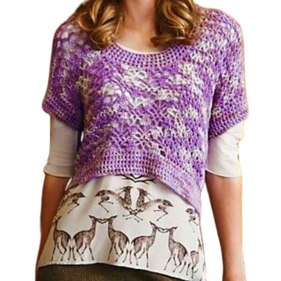 Alpaca Pure 100 Augden Crochet Sweater Crop Lilac Purple Bolivia Hand Crafted M - Picture 1 of 7